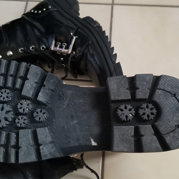 Vero Moda Black Combat Lace-Up Boots with Belt Detail - US 7 / UK 5 / EUR 38 - Picture 5 of 15